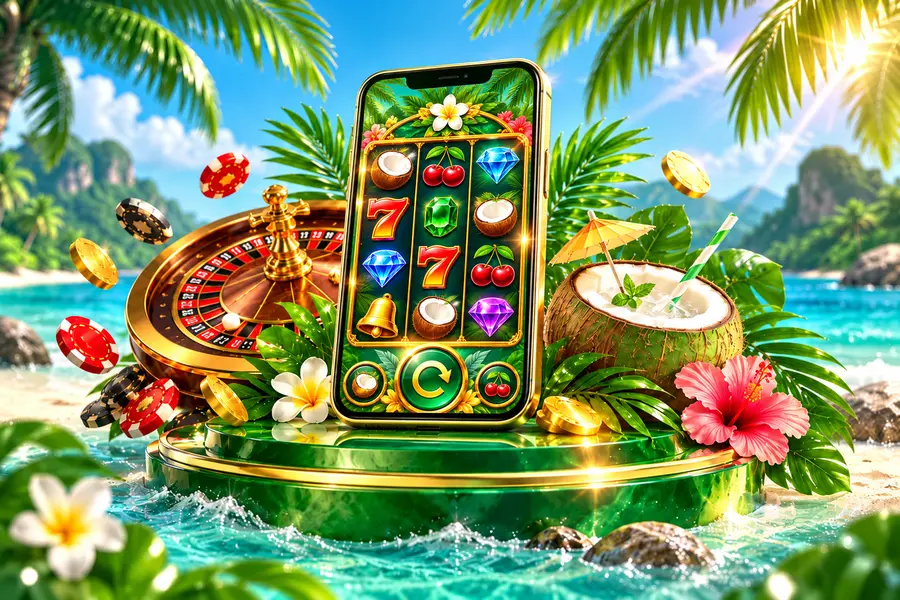 Emerald phone and coconut island illustration