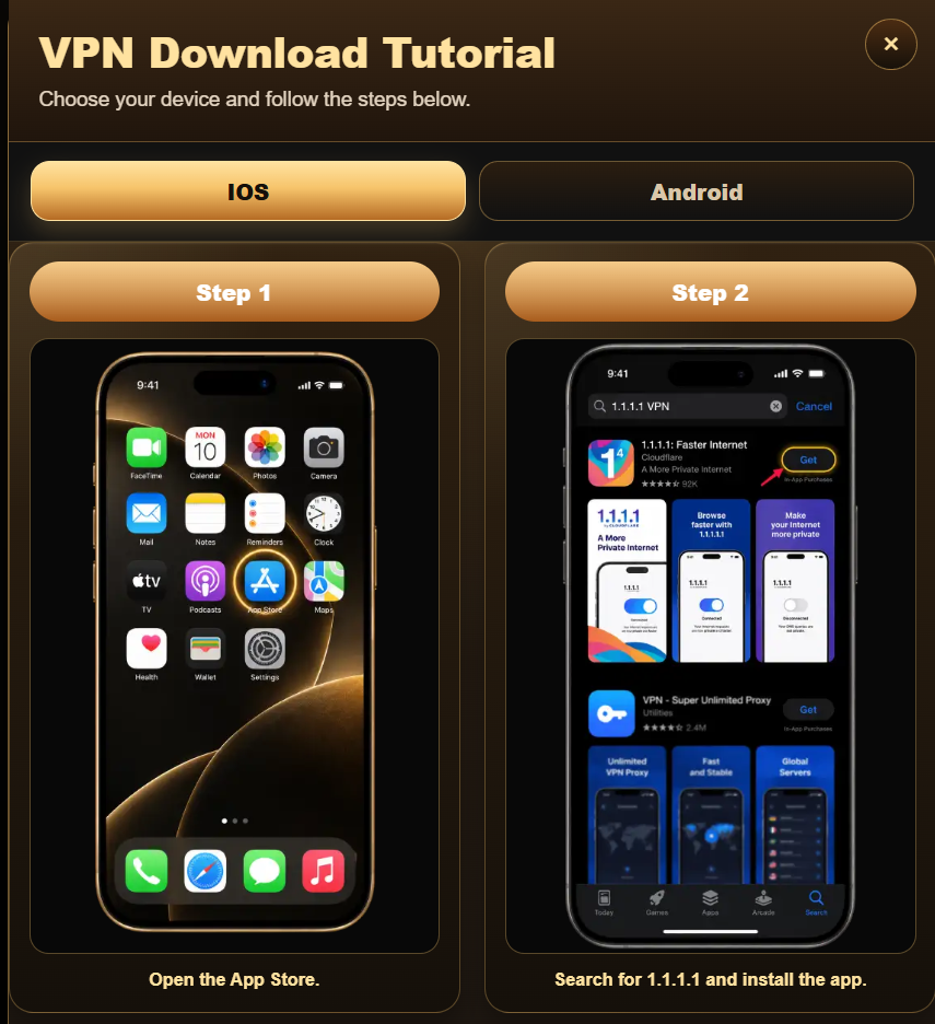 iOS VPN setup, step 1